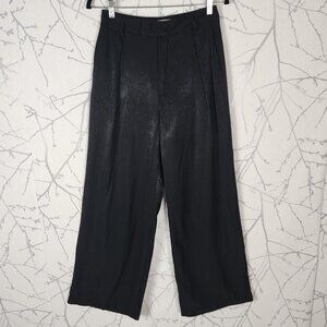 Commense Black Shimmery Pleated Front High Rise Wide Leg Trousers